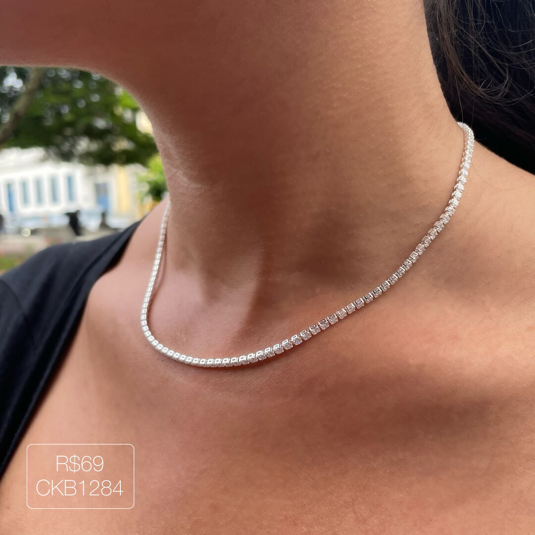 Choker Riviera 2mm Cristal Prateada